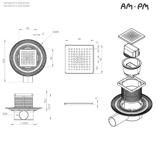 Душевой трап AM.PM Master Flow W01BD-P11-010-01SB Cut Gradient 10см сталь матовая Душевой трап AM.PM Master Flow W01BD-P11-010-01SB Cut Gradient 10см сталь матовая
