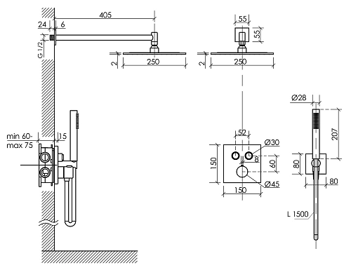 Душевая система Sancos Linn SC9022GG с термостатом, с внутренней частью, вороненая сталь Душевая система Sancos Linn SC9022GG с термостатом, с внутренней частью, вороненая сталь
