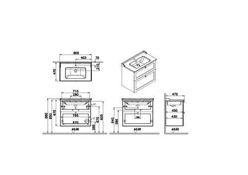 Тумба с раковиной Vitra Root Classic 80 см 68869 матовая белая Тумба с раковиной Vitra Root Classic 80 см 68869 матовая белая