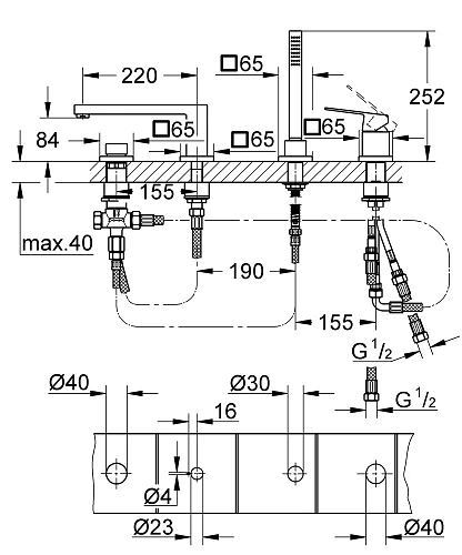 Смеситель на борт ванны GROHE Eurocube на 4 отверстия, темный графит матовый (19897AL1) Смеситель на борт ванны GROHE Eurocube на 4 отверстия, темный графит матовый (19897AL1)