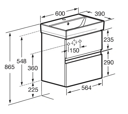 Тумба под раковину Roca Oleta 60 белый матовый, 2 ящика, A857639501 Тумба под раковину Roca Oleta 60 белый матовый, 2 ящика, A857639501