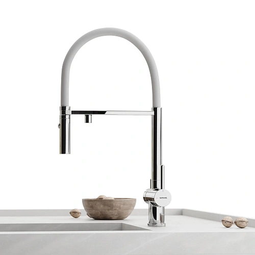 Смеситель для кухни SANCOS Imola SC4010CHwh с возможностью подключения фильтра, хром с белым изливом Смеситель для кухни SANCOS Imola SC4010CHwh с возможностью подключения фильтра, хром с белым изливом