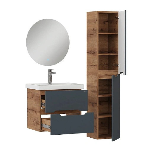 Тумба под раковину Onika Айленд 60 см 106163 подвесная, графит/дуб крафт золотой (для Фостер 60) Тумба под раковину Onika Айленд 60 см 106163 подвесная, графит/дуб крафт золотой (для Фостер 60)