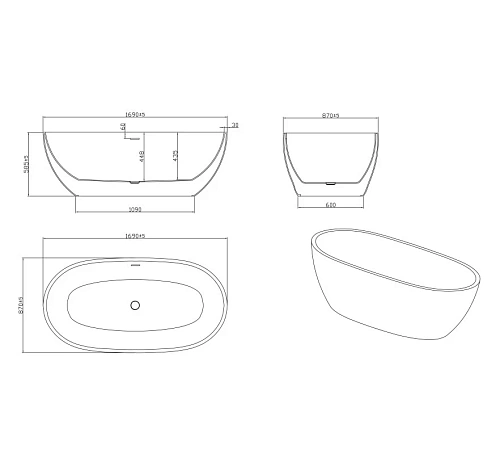 Ванна отдельностоящая GROSSMAN GR-2503M BLACK Classic (170x87x58) Ванна отдельностоящая GROSSMAN GR-2503M BLACK Classic (170x87x58)