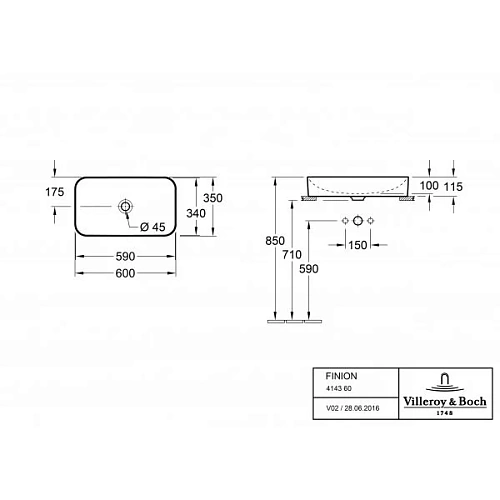 Раковина Villeroy & Boch Finion 414361R1 (4143 61 R1) CeramicPlus Раковина Villeroy & Boch Finion 414361R1 (4143 61 R1) CeramicPlus