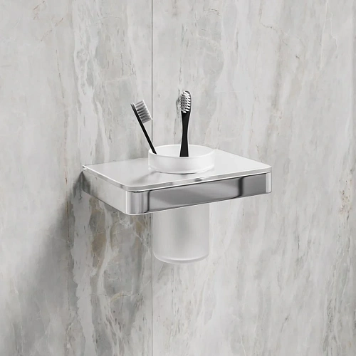 Стакан Lemark GLASS LINE с держателем, хром/белое стекло 9731034 Стакан Lemark GLASS LINE с держателем, хром/белое стекло 9731034