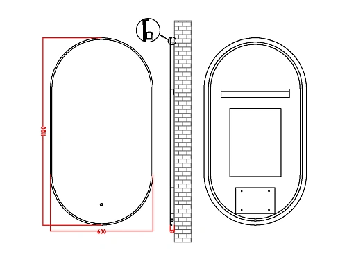 Зеркало Boheme 568-G металлическая рама, подсветка, сенсор, антизапотевание, 60x110 Зеркало Boheme 568-G металлическая рама, подсветка, сенсор, антизапотевание, 60x110