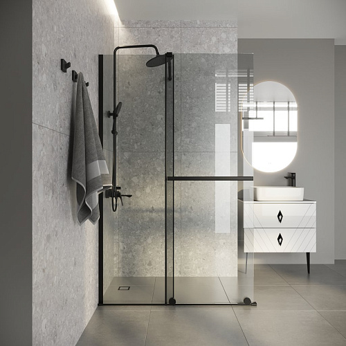 Душевая перегородка Niagara Nova NG-671-90BLACK (90х200) черный матовый, раздвижная, стекло прозрачное Душевая перегородка Niagara Nova NG-671-90BLACK (90х200) черный матовый, раздвижная, стекло прозрачное