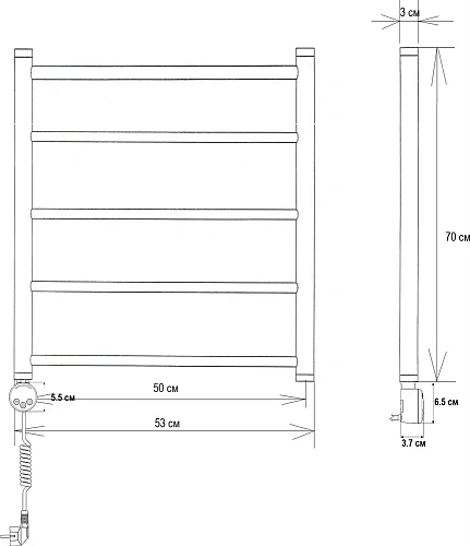 Полотенцесушитель электрический EWRIKA Сафо P 70х50 L, белый 465826 Полотенцесушитель электрический EWRIKA Сафо P 70х50 L, белый 465826