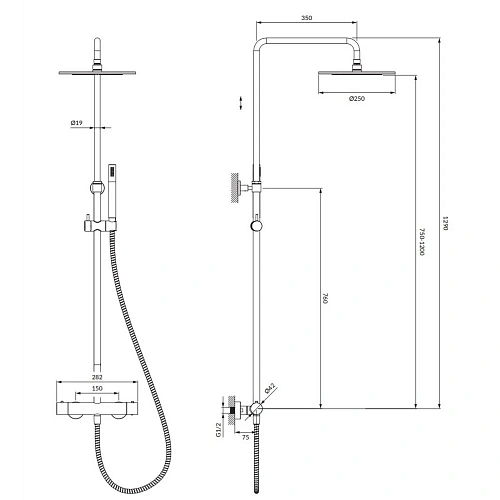 Душевая система OMNIRES Y Y1244SUGL (золото) термостатическая Душевая система OMNIRES Y Y1244SUGL (золото) термостатическая