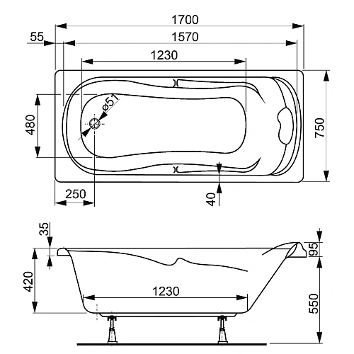 Акриловая ванна VAGNERPLAST CHARITKA 170x75 VPBA170CHA2X-04 Акриловая ванна VAGNERPLAST CHARITKA 170x75 VPBA170CHA2X-04