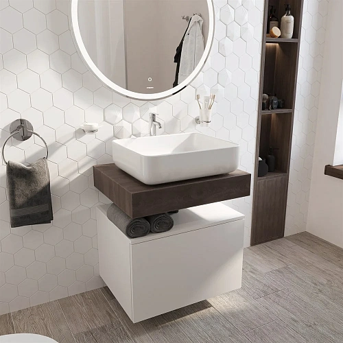 Столешница STWORKI Ольборг 60 дуб карпентер, без отверстий, с тумбой 60, с раковиной STWORKI Soul 1 489242 Столешница STWORKI Ольборг 60 дуб карпентер, без отверстий, с тумбой 60, с раковиной STWORKI Soul 1 489242