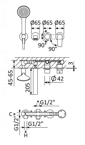 Смеситель для ванны CEZARES NAUTIC-VDM3-NOP встраиваемый с поворотным переключателем на 3 выхода, с ручным душем, черный матовый Смеситель для ванны CEZARES NAUTIC-VDM3-NOP встраиваемый с поворотным переключателем на 3 выхода, с ручным душем, черный матовый