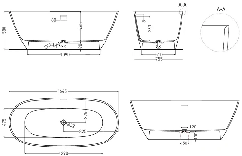 Ванна отдельностоящая Salini SOFIA 165x75 102511G из искусственого камня S-Sense Ванна отдельностоящая Salini SOFIA 165x75 102511G из искусственого камня S-Sense