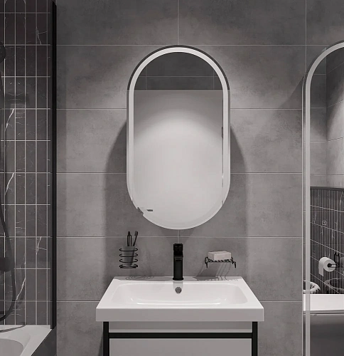 Зеркальный шкаф STWORKI Мальмё МВК074 45, с подсветкой, белый, прямоугольный, навесной, овальный, в 541469 Зеркальный шкаф STWORKI Мальмё МВК074 45, с подсветкой, белый, прямоугольный, навесной, овальный, в 541469