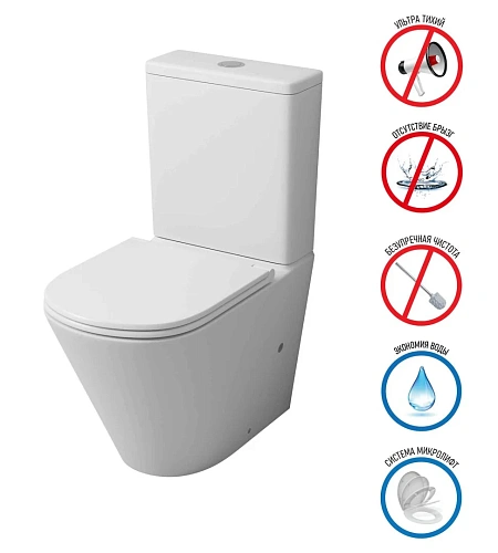 Унитаз напольный GROSSMAN GR-4450MSQ 60,5x38x82,5 белый матовый, безободковый, торнадо с тонкой крышкой Унитаз напольный GROSSMAN GR-4450MSQ 60,5x38x82,5 белый матовый, безободковый, торнадо с тонкой крышкой