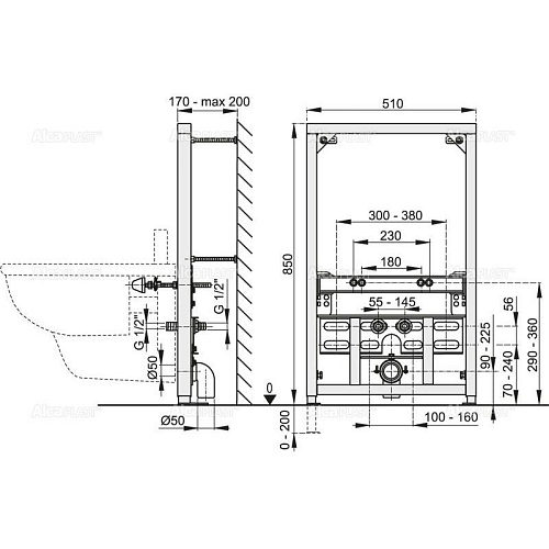 Инсталляция для биде Alcaplast A105/850 Инсталляция для биде Alcaplast A105/850