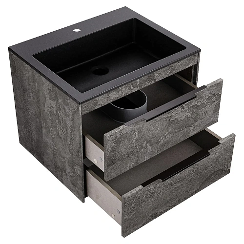 Тумба под раковину Vincea Chiara 2D 600 подвесная, 2 выкатных ящика soft-close, G.Stone VMC-2C2600GS Тумба под раковину Vincea Chiara 2D 600 подвесная, 2 выкатных ящика soft-close, G.Stone VMC-2C2600GS