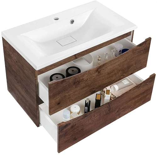 Тумба под раковину Vincea Mia 750 подвесная, 2 выкатных ящика soft close, R.Wood VMC-2MA750RW Тумба под раковину Vincea Mia 750 подвесная, 2 выкатных ящика soft close, R.Wood VMC-2MA750RW