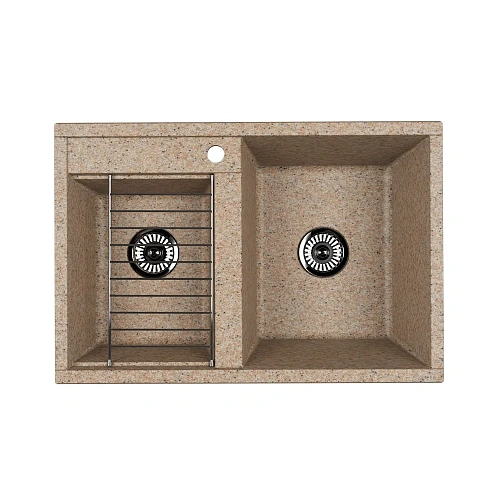 Кухонная мойка Aquaton Делия 78 DBL 1A723132DE220 из литого мрамора, две чаши, песочный Кухонная мойка Aquaton Делия 78 DBL 1A723132DE220 из литого мрамора, две чаши, песочный