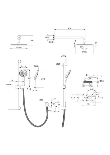 Душевая система Cersanit MODUO (A64087) встраиваемая, 5 режимов, шланг 150см металл 64087 Душевая система Cersanit MODUO (A64087) встраиваемая, 5 режимов, шланг 150см металл 64087