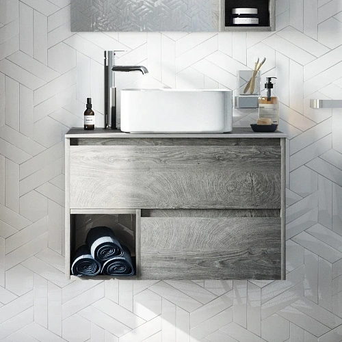 Тумба с раковиной STWORKI Карлстад 75 дуб рошелье, монте тиберио, с отверстием для смесителя в столе 425236 Тумба с раковиной STWORKI Карлстад 75 дуб рошелье, монте тиберио, с отверстием для смесителя в столе 425236