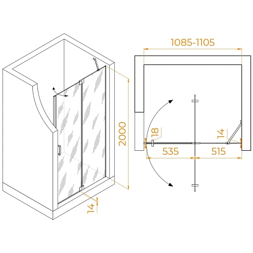 Душевая дверь RGW Hotel HO-014 1100 мм Easy Clean хром 350601411-11 Душевая дверь RGW Hotel HO-014 1100 мм Easy Clean хром 350601411-11