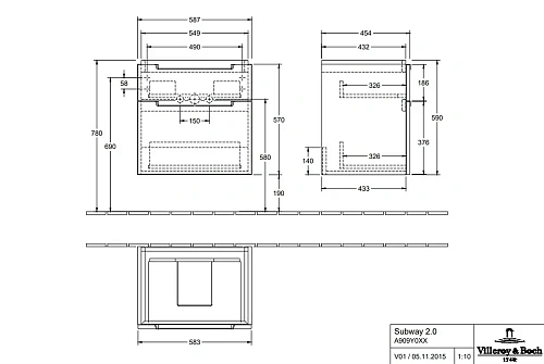 Тумба под раковину Villeroy & Boch Subway 2.0 A90910FQ (A909 10 FQ) Oak Graphite Тумба под раковину Villeroy & Boch Subway 2.0 A90910FQ (A909 10 FQ) Oak Graphite
