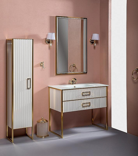 Тумба под раковину Armadi Art Monaco 100см белая глянец + золото под раковину 866-100-WG Тумба под раковину Armadi Art Monaco 100см белая глянец + золото под раковину 866-100-WG