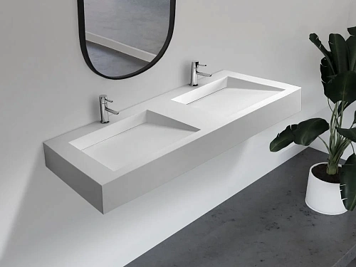 Раковина ABBER Stein AS2643-1.2 подвесная, двойная, белая матовая Раковина ABBER Stein AS2643-1.2 подвесная, двойная, белая матовая