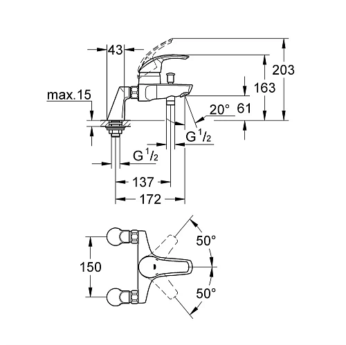 Смеситель для ванны GROHE Eurosmart, хром (33303001) Смеситель для ванны GROHE Eurosmart, хром (33303001)