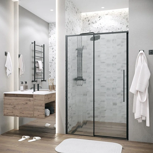 Душевая дверь GROSSMAN Galaxy 100.K33.01.100.21.02 (100x195) черный матовый, стекло шиншилла Душевая дверь GROSSMAN Galaxy 100.K33.01.100.21.02 (100x195) черный матовый, стекло шиншилла