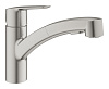 Картинка анонса товара «смеситель для кухни grohe quickfix start низким выдвижным изливом, суперсталь (30531dc1)»
