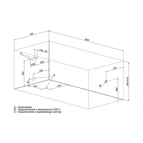 Акриловая ванна Aquanet Taurus 160x75 00210292 Акриловая ванна Aquanet Taurus 160x75 00210292
