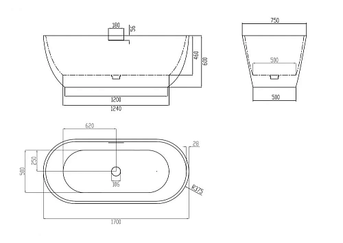Ванна отдельностоящая ABBER AM9941 170x75 универсальная, белая матовая, искусственный камень Ванна отдельностоящая ABBER AM9941 170x75 универсальная, белая матовая, искусственный камень