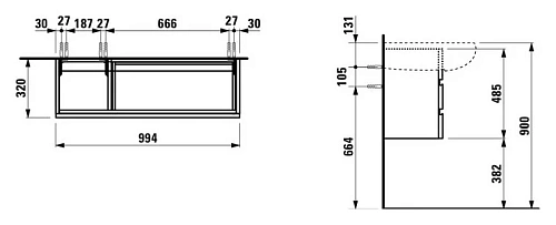 Тумба под раковину Laufen Alessi 2452.0 (4.2452.0.097.631.1), 990x320x480 мм Тумба под раковину Laufen Alessi 2452.0 (4.2452.0.097.631.1), 990x320x480 мм