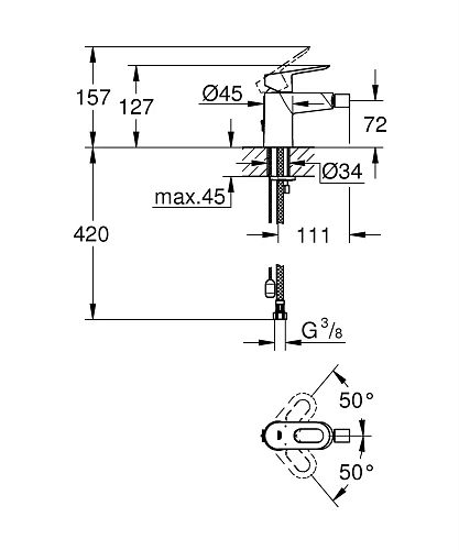 Смеситель для биде GROHE Start Loop с цепочкой, хром (23353000) Смеситель для биде GROHE Start Loop с цепочкой, хром (23353000)