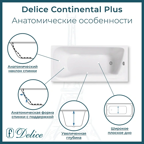 Ванна чугунная Delice Continental PLUS 170х75 DLR230635-AS с антискользящим покрытием Ванна чугунная Delice Continental PLUS 170х75 DLR230635-AS с антискользящим покрытием