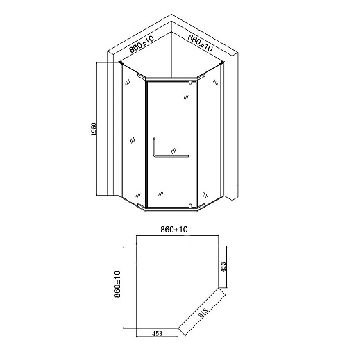 Душевой уголок Agger A03-090TCR/G правый без поддона 86х86, стекло прозрачное Душевой уголок Agger A03-090TCR/G правый без поддона 86х86, стекло прозрачное