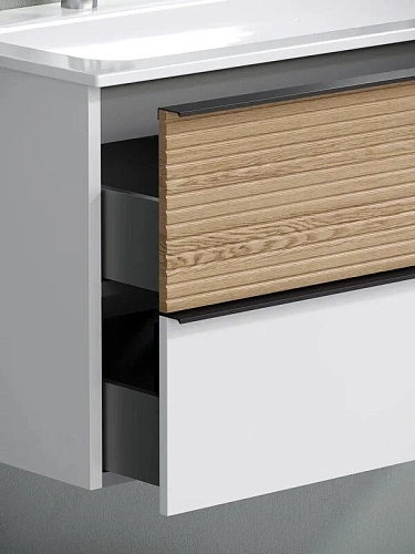 Тумба под раковину Sancos Delta DL100LW 995х445х500 левая, дуб светлый/белый, подвесная Тумба под раковину Sancos Delta DL100LW 995х445х500 левая, дуб светлый/белый, подвесная