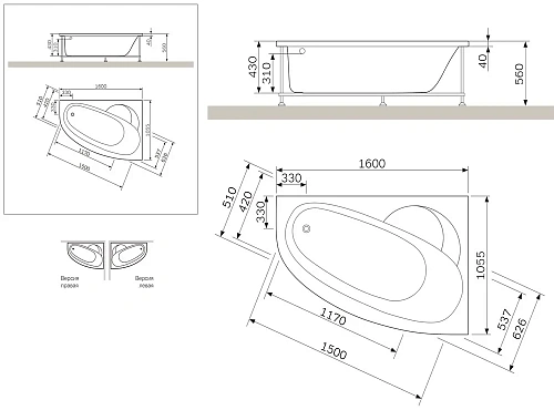 Каркас для ванны AM.PM Bliss L W53A-160R105W-R правый 160х105 см Каркас для ванны AM.PM Bliss L W53A-160R105W-R правый 160х105 см