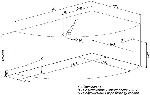 Акриловая ванна Aquanet Jamaica 160x100 R (с каркасом) 00205503 Акриловая ванна Aquanet Jamaica 160x100 R (с каркасом) 00205503