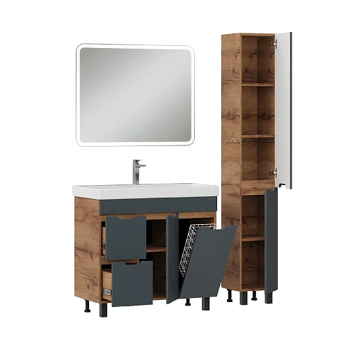 Тумба под раковину Onika Айленд 90 см 109032 напольная, графит/дуб крафт золотой, с корзиной (для Адриана 90) Тумба под раковину Onika Айленд 90 см 109032 напольная, графит/дуб крафт золотой, с корзиной (для Адриана 90)