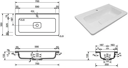 Раковина Style Line Каре Люкс Мини 70 х 35 см, белая, СС-00002296 Раковина Style Line Каре Люкс Мини 70 х 35 см, белая, СС-00002296