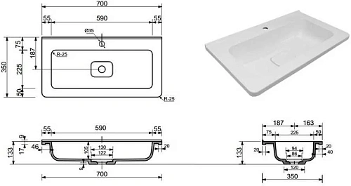 Раковина Style Line Каре Люкс Мини 70 х 35 см, белая, СС-00002296 Раковина Style Line Каре Люкс Мини 70 х 35 см, белая, СС-00002296