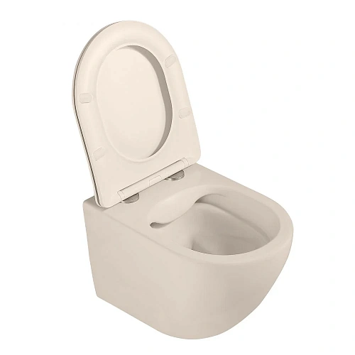 Унитаз подвесной ABBER Bequem AC1101MBE светло-бежевый матовый, безободковый с крышкой микролифт Унитаз подвесной ABBER Bequem AC1101MBE светло-бежевый матовый, безободковый с крышкой микролифт