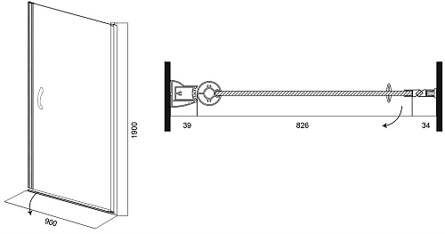 Душевая перегородка AM.PM Bliss L W53S-D90-000CT 90 см Душевая перегородка AM.PM Bliss L W53S-D90-000CT 90 см