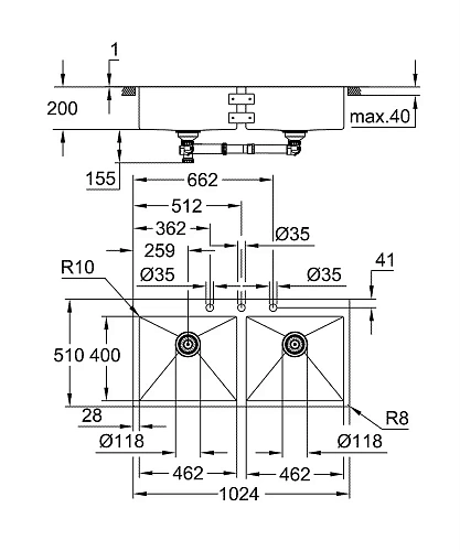 Кухонная мойка GROHE K800, нержавеющая сталь (31585SD1) Кухонная мойка GROHE K800, нержавеющая сталь (31585SD1)