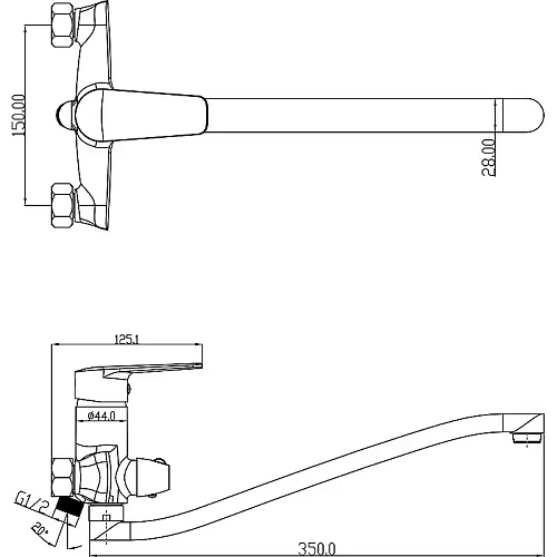 Смеситель для ванны Swedbe Mars 1755 с длинным S-изливом Смеситель для ванны Swedbe Mars 1755 с длинным S-изливом