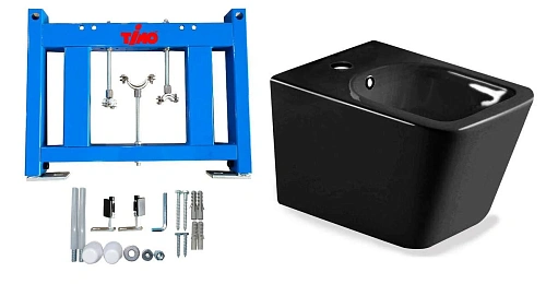 Биде подвесное Timo SOLI TWB-02+TK-304MB черное матовое с системой инсталляции Биде подвесное Timo SOLI TWB-02+TK-304MB черное матовое с системой инсталляции